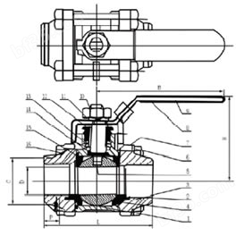 Q61F三片式对焊球阀结构图