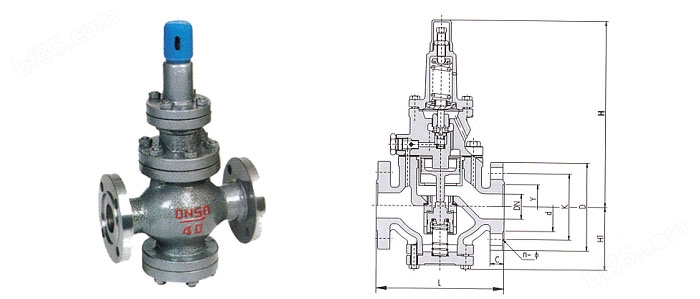 YT43H/Y型高灵敏度大流量蒸汽减压阀结构示意图